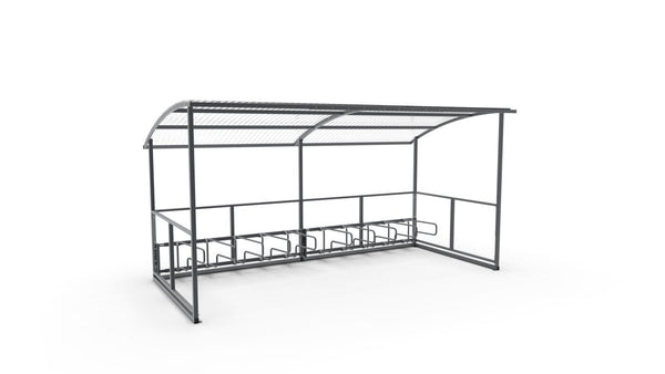 Cykeltak Basic 4,7 m med CubiQ Standard cykelställ, 10 platser, utanpåliggande montering