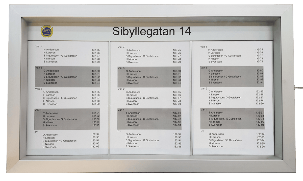 Fastighetsregister och Infotavla med glas, tre A4 Papyrus
