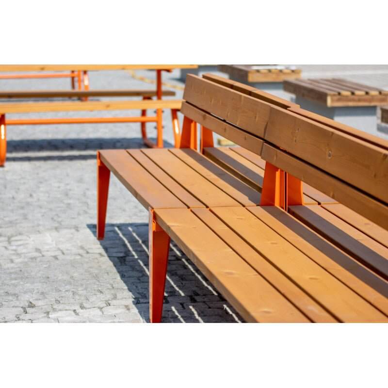 Parkbänk Kuru, med ryggstöd, öppen gavel, zinkgrundmålad, pulverlackad