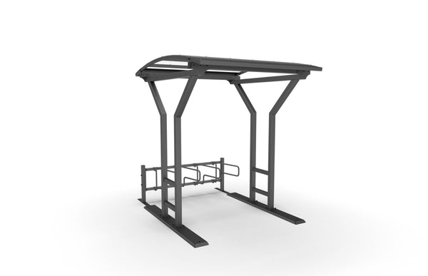 Cykeltak Vario no.1, 2 m, 1-sidiga CubiQ Std cykelställ, 4 platser, utanpåliggande montering