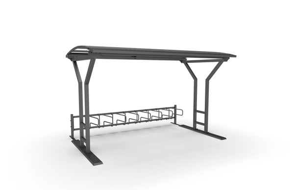 Cykeltak Vario no.1, 4 m, 1-sidiga CubiQ Std cykelställ, 8 platser, utanpåliggande montering