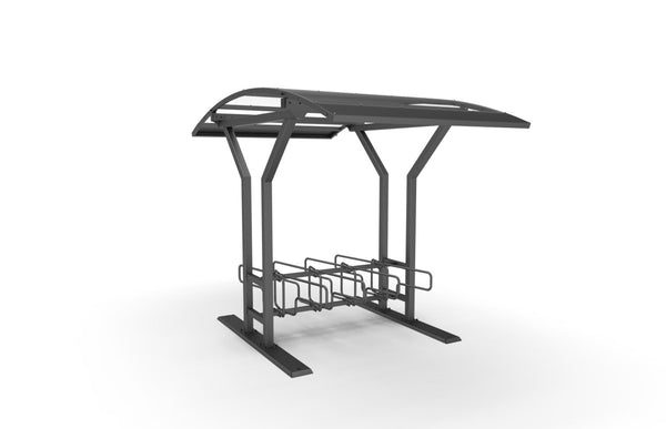 Cykeltak Vario no.2, 2 m, 2-sidiga CubiQ Std cykelställ, 8 platser, utanpåliggande montering