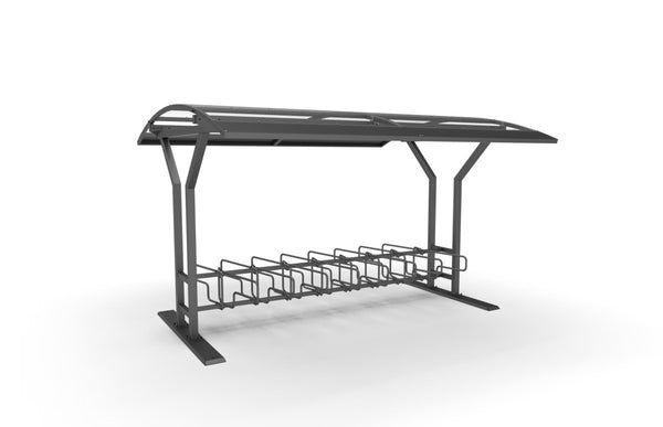 Cykeltak Vario no.2, 4 m, 2-sidiga CubiQ Std cykelställ, 16 platser, utanpåliggande montering