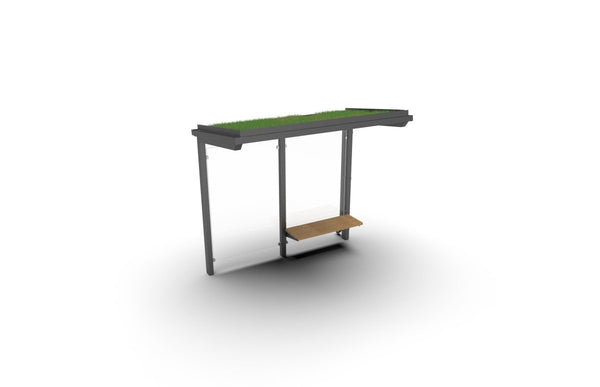 Vindskydd ViVa, 2,7 m, grönt tak och bänk, bakre stolpar, för nedgjutning